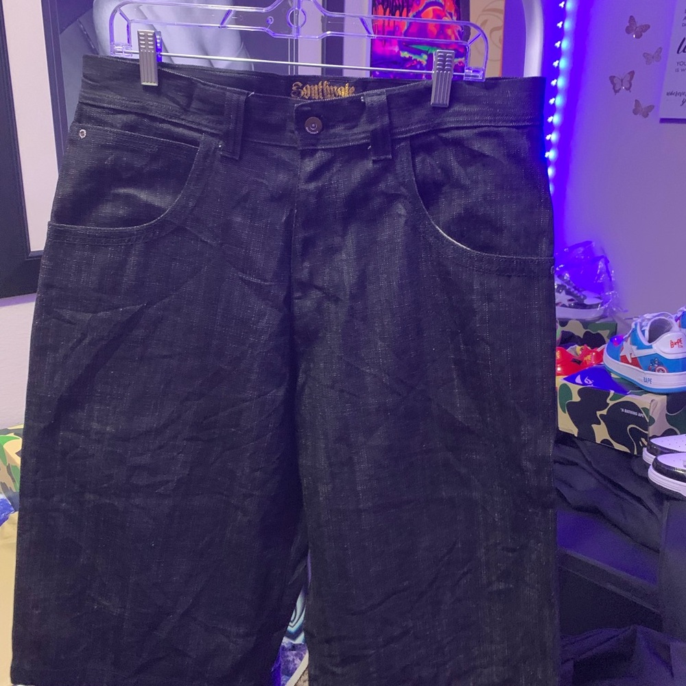 Rare Vintage South Pole Black Denim with Gold Accents and Embroidery